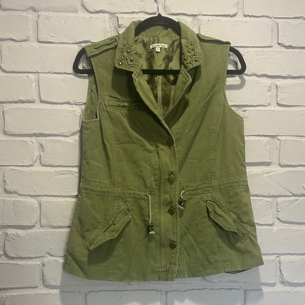 Charlotte Russe Khaki Green Vest with Studded Collar size M - Picture 3 of 7
